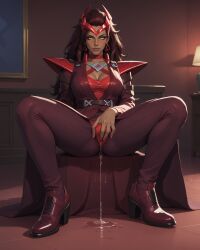 ai_generated artifical_art big_breasts brown_skin masturbation pussy_juice scarlet_witch_(marvel_rivals) seductive