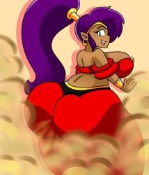 1_girl ass big_ass big_breasts bubble_ass bubble_butt curvy dark_skin earrings fart fart_fetish huge_ass huge_breasts large_ass large_breasts larger_female looking_back purple_hair shantae shantae_(character) thick_thighs voluptuous wide_hips