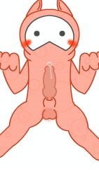 anatomically_correct_penis blush canine hairy_balls ibispaintx kaiju_paradise looking_at_viewer low_effort no_shading precum_drip puppy roblox roblox_game simple_background slime slime_pup_(kaiju_paradise) spread_legs white_mask zoophillia