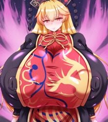 breasts covered_nipples dollyspica fully_clothed gigantic_breasts huge_nipples junko_(touhou) spicadolly tagme textless_version touhou