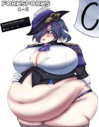 apron_belly bbw belly_button belly_overhang breasts button_pop clorinde_(genshin_impact) fat fat_female fat_fetish fat_rolls forksporks genshin_impact hoyoverse love_handles mihoyo outgrowing_clothes ssbbw weight_gain