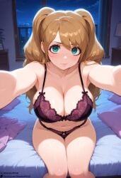 1girls ai_generated blush charlotte_pudding clothing female female_only large_breasts lingerie one_piece presenting self_upload starskyai taking_picture