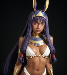 ai_generated beautiful cute dark-skinned_female dark_skin eye_contact fate/grand_order fate_(series) looking_at_viewer naked naked_female nitocris_(fate) nitocris_(fate/grand_order) patreon patreon_logo patreon_username photorealism photorealistic purple_hair realistic realistic_textures revealing_clothes revealing_clothing revealing_outfit sexy_outfit simple_background slyndor solo standing