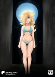 bikini blonde_hair blue_eyes cyan_bikini female long_hair mario_(series) minusclass moon night nintendo patreon_logo patreon_username princess_rosalina solo