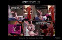 animal_genitalia balls bizyvore canid canine comic dialogue disney english_text female flat_chest fox genitals group hi_res judy_hopps lagomorph leporid male male/female mammal micro mouse murid murine nick_wilde rabbit rodent rope text url vore zootopia