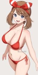 1girls big_breasts blue_eyes breasts brown_hair cleavage collarbone female game_freak huge_breasts large_breasts light-skinned_female light_skin may_(pokemon) may_(pokemon_oras) nintendo pokemon pokemon_oras short_hair solo_focus surippa1010