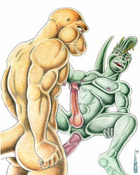 2013 5_fingers allosaurid anal anal_sex anthro balls bareback big_penis dinosaur dinosaurs_(series) duo fingers flatrat from_front_position genitals green_body green_scales jim_henson_home_entertainment lying male male/male missionary_position mohawk on_back penetration penis penis_size_difference pink_penis reptile robbie_sinclair scales scalie sex signature simple_background theropod white_background yellow_body yellow_eyes yellow_scales