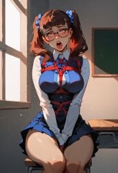 ai_generated bondage brown_hair female glasses school_uniform