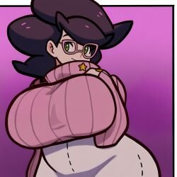 1girls aether_foundation ai_generated glasses huge_breasts large_breasts mature_female mullon novelai pokemon pokemon_sm smile solo solo_focus wicke_(pokemon)