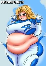 2d bbw belly belly_button belly_dancer_outfit fantastic_four fat fat_fetish fat_rolls female forksporks fully_clothed invisible_woman invisible_woman_(marvel_rivals) love_handles marvel marvel_rivals morbidly_obese outgrowing_clothes sue_storm weight_gain