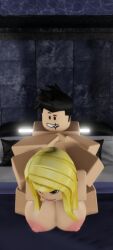 1girl1boy big_breasts black_hair blonde_female close-up roblox roblox_avatar roblox_condo roblox_studio robloxian