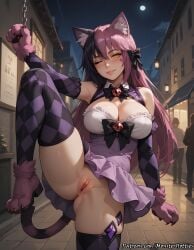 ai_generated breasts cat_ears cat_girl cat_tail catgirl cheshire cheshire_cat cheshire_cat_(monster_girl_encyclopedia) girly high_resolution highres mge monster monster_girl monster_girl_(genre) monster_girl_encyclopedia monsterhotties paws presenting purple_hair pussy self_upload stable_diffusion tail two_tone_hair vagina yellow_eyes