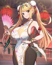 1girls \huge_breasts big_breasts blonde_hair breasts cleavage clothed clothing female gold_eyes gonzarez gonzarez1938 light-skinned_female light_skin long_hair mythra mythra_(xenoblade) nintendo thick_thighs xenoblade_(series) xenoblade_chronicles_2