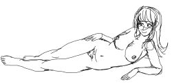 1girls big_breasts breasts_out curvy curvy_figure female hairy_pussy kogane_momo laying_down lying_down nude nude_female original_character sketch white_background