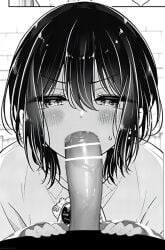 1boy black_hair blowjob blush edited edited_image femboy gay heart-shaped_pupils hiura_mihate koisuru_(otome)_no_tsukurikata long_hair sweat uncomfortable yaoi