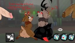 2boys 2femboys 4boys ass balls ballsack big_ass christmas condom dandy's_world furry gay male_only mini_comic nervous penis pervert_male reindeer rudie_(dandy's_world) scared sitting twisted_rudie_(dandy's_world) yaoi