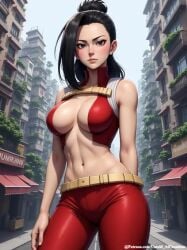 ai_generated cleavage clothed clothing female female momo_yaoyorozu my_hero_academia outdoors public solo standing