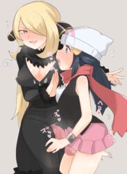 1futa 1girls age_difference balls big_breasts big_penis black_hair blonde_hair blue_eyes blue_hair blush breasts censored clothed clothing cynthia_(pokemon) dawn_(pokemon) duo erection female fully_clothed futa_on_female futanari hat human ineffective_clothing intersex light-skinned_futa light_skin long_hair mosaic_censoring mostly_clothed nintendo older_female outercourse pale_skin penis pokemon pokemon_dppt scarf skirt standing sukebe_okiba testicles thigh_sex thighs trembling veiny_penis younger_futa