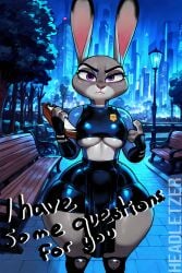 ai_generated anthro bunny_girl furry headletzer judy_hopps park police_uniform tagme text underboob zootopia