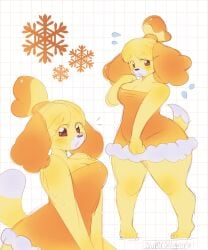 1girls adorable animal_crossing anthro artist_request belly belly_button blush breasts cute female female_only isabelle_(animal_crossing) nintendo silly_(artist) tagme tagme_(artist)