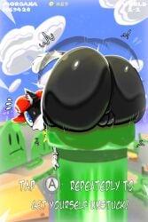 ass_too_big ass_too_fat big_ass big_ass_(male) big_butt blue_eyes butt_too_big butt_too_fat feline huge_ass huge_butt male male_only mario_(series) monana-yo1 morgana_(persona) persona stuck stuck_in_object stuck_in_pipe super_mario_bros.