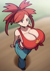 ai_generated big_breasts female female_focus female_only flannery_(pokemon) jeans mullon novelai pokemon pokemon_rse red_hair solo solo_female thick_thighs