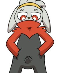 2021 4:5 anthro blush bulge clothed clothing fur genitals lagomorph leporid male mammal nintendo penis pokémon_(species) pokefound pokemon rabbit raboot solo video_games