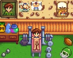 alex_(stardew_valley) alex_mullner animated animated gay gym pixel_art sam_(stardew_valley) stardew_valley tagme