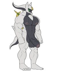 absurd_res anthro anthrofied arceus balls bara big_penis black_balls black_penis castrodour flaccid genitals hi_res humanoid_genitalia humanoid_penis legendary_pokémon male male_only muscular muscular_anthro muscular_male nintendo nipples nude pecs penis pokémon_(species) pokemon simple_background solo standing video_games white_background white_body