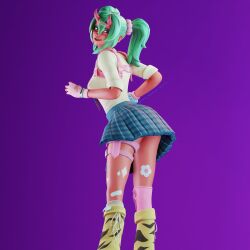 3d fortnite green_hair nemia_(fortnite) red_body