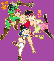 1boy 3girls beanie bibi_(brawl_stars) big_breasts bikini black_hair blue_hair boots bra brawl_stars breasts breasts_against_floor colt_(brawl_stars) earrings erection fingerless_gloves fit fit_male frankenstein gray_hair green_skinned_female halloween heroine_bibi light-skinned_female light_skin mask mr._bat muscular muscular_male pale-skinned_female pale_skin panties pants_down pink_hair pussy_peek santiago951 shirt_lift shirt_up shoes sneakers sword tagme thighhighs to two_tone_hair