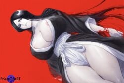 1girls ai_generated areola_slip big_breasts black_hair bleach blood breasts color curvy curvy_body curvy_female curvy_figure female female_focus female_only huge_breasts large_breasts long_hair pale-skinned_female pale_skin priestofart simple_background solo solo_female solo_focus tagme tagme_(artist) tagme_(character) thick_thighs thin_waist unohana_retsu watermark wide_hips