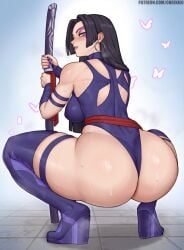 1girls ass cheekie0 female female_only gigantic_ass huge_ass human marvel psylocke solo solo_female squatting sweat voluptuous wide_hips