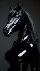 bdsm_outfit black_horse bondage centaur horse horse_head latex portrait zoophilia