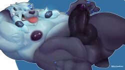 16:9 anthro balls barazoku bear belly big_belly big_nipples bodily_fluids deity erection facial_tattoo genital_fluids genitals hi_res humanoid_genitalia humanoid_penis league_of_legends leaking_precum male mammal morinetsu nipple_piercing nipples nordic_runes nude overweight overweight_male penis piercing precum riot_games runes solo tattoo tencent thick_thighs tongue tongue_out ursine volibear widescreen