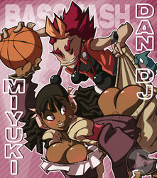 1boy 1girls accidental_exposure areola_slip assisted_exposure ayukawa_miyuki basketball basquash! big_areola big_cleavage big_nipples bubble_butt bursting_breasts butt_crack cleavage dark-skinned_female huge_areolae huge_breasts huge_cleavage huge_nipples miyuki_ayukawa nipple_slip pants pants_pull tagme