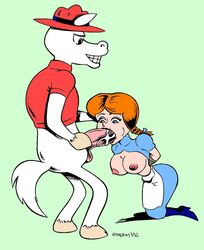 1boy 1girls 2d anthro blowjob breasts dudley_do-right frank_strom furry horse jay_ward_productions nell_fenwick orange_hair rocky_and_bullwinkle tagme zoophilia