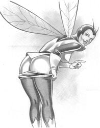 1girls ass avengers dat_ass female female_only janet_van_dyne marvel monochrome rebecca_(artist) solo straight_hair wasp_(marvel)