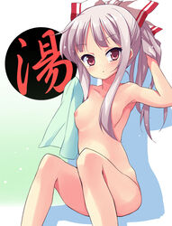 fujiwara_no_mokou hama_chon nipples nude red_eyes silver_hair solo touhou