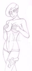 betty_director covering_breasts disney disney_channel false-emporor hand_bra kim_possible large_breasts monochrome rough_sketch straight_hair tagme