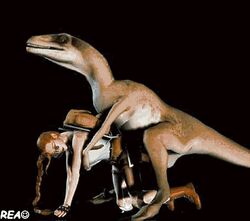 3d animated dinosaur female human lara_croft lara_croft_(classic) male rea straight tomb_raider zoophilia