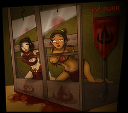 2girls ankle_cuffs arms_behind_back avatar_the_last_airbender bad_end blood bondage bound bound_ankles bound_arms bra breasts chain chained_up clothing cuffs dark-skinned_female dark_skin erect_nipples erect_nipples_under_clothes execution execution_avec_un_guillotine exposed exposed_breasts female female_only femsub french_guillotine guillotine head_in_guillotine human imminent_death josiepurr katara kneeling large_breasts multiple_females nipple_slip nipples one_breast_out open_mouth oui_oui_baguette pillory restrained scared suki tied_up torn_bra torn_clothes vive_la_revolution!