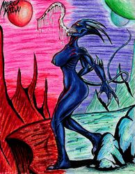 1girls alien alien_girl blue_skin breasts claws horns humanoid legs long_tongue merc_kaiju monster monster_girl naked nipples nude oc original original_character saliva sci-fi science_fiction self_upload sharp_claws sharp_teeth tail thighs tongue traditional_art traditional_media traditional_media_(artwork) yellow_eyes