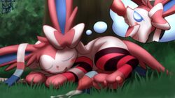 16:9 absurd_res blue_eyes blush bodily_fluids closed_eyes clothing cum cum_in_mouth cum_inside cum_on_ground duo eeveelution ejaculation eparihser erection fellatio feral footwear genital_fluids genitals hi_res legwear male male/male male_only male_sylveon nintendo oral orgasm outside pattern_clothing pattern_footwear pattern_legwear pattern_socks pattern_thigh_highs pattern_thigh_socks penile penis pokémon_(species) pokemon quadruped risenne sex sleeping socks striped_clothing striped_footwear striped_legwear striped_socks striped_thigh_highs striped_thigh_socks stripes sylveon thigh_highs thigh_socks thought_bubble video_games wet_dream widescreen