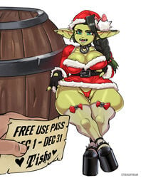 1girls big_breasts breasts christmas female free_use goblin goblin_female large_breasts panties platform_heels santa_costume santa_hat streachybear thick_thighs tisho_(streachybear) wide_hips