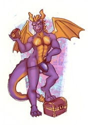 activision anthro bedroom_eyes bulge clothing dragon fantasy hi_res male male_only muscular muscular_male narrowed_eyes patchbun seductive solo spyro spyro_the_dragon thong treasure underwear video_games