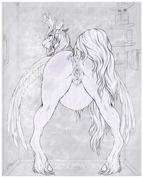 2021 absurd_res alicorn anthro anthrofied anus ass belly bent_over big_belly edit equid equine female fetlocks friendship_is_magic gaping gaping_pussy genitals hair hasbro hi_res hooves horn long_hair looking_back mammal monochrome my_little_pony nude phathusa pregnant presenting princess_celestia_(mlp) pubes pussy raised_tail sex_toy shampoo shower signature solo towel water wet wings