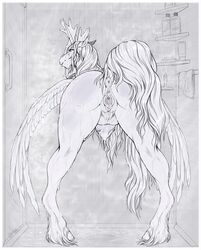 2021 absurd_res alicorn anthro anthrofied ass bent_over big_breasts breasts equid equine female fetlocks friendship_is_magic genitals hair hanging_breasts hasbro hi_res hooves horn long_hair looking_back mammal monochrome my_little_pony nipples nude phathusa presenting princess_celestia_(mlp) pussy raised_tail shampoo shower signature solo spread_pussy spreading water wet wings