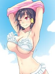 1girls big_breasts black_hair breasts brown_eyes huge_breasts komori-san_wa_kotowarenai! komori_shuri swimsuit