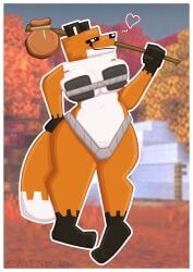 anthro autumn bag bikini bikini_thong black_nipples blocky camp camping_tent canid canine clothing female forest fox fox_(minecraft) fur grey_clothing grey_thong grey_underwear hi_res holding_object holding_stick looking_away mammal microsoft minecraft mojang nipples orange_body orange_fur plant solo stick swimwear thong tree two-piece_swimsuit underwear white_body white_fur xbox_game_studios zoyeensadart